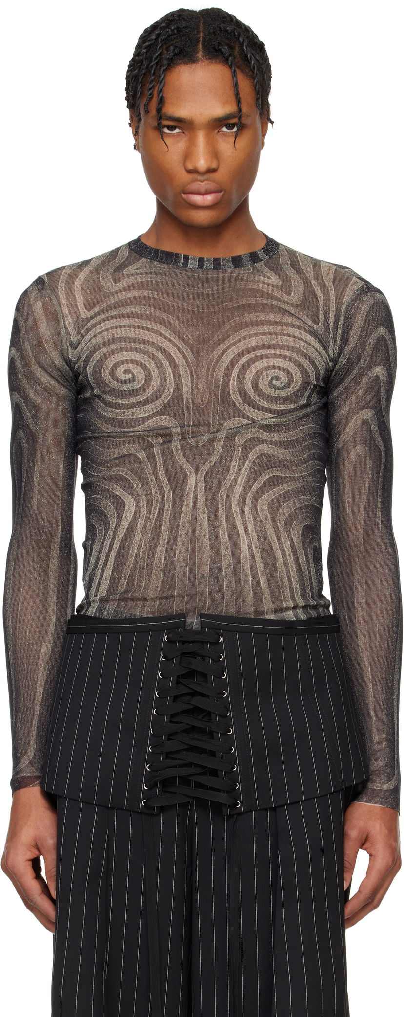 Džemper Jean Paul Gaultier Jean Paul Gaultier 'The Spirale' Sheer Long Sleeve T-Shirt Crna | 25/34-F-TO270-T587-000203