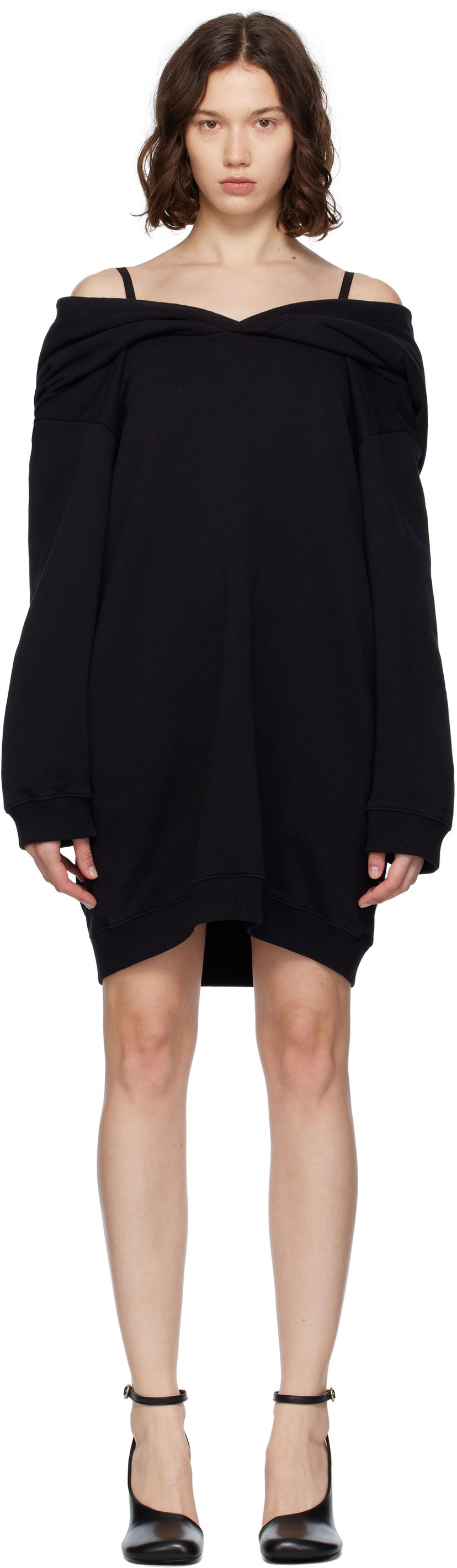 Haljina Maison Margiela MM6 Maison Margiela Off-The-Shoulder Sweatshirt Dress Crna | S52DD0074 M25014