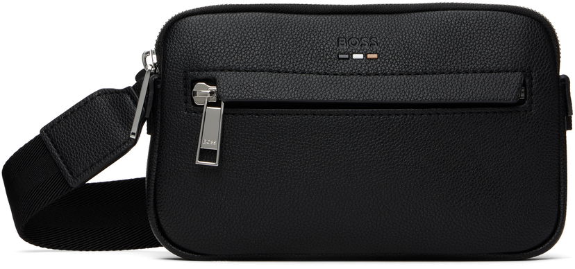 Torba za rame BOSS Pebble-Grained Faux-Leather Bag Crna | 50548031
