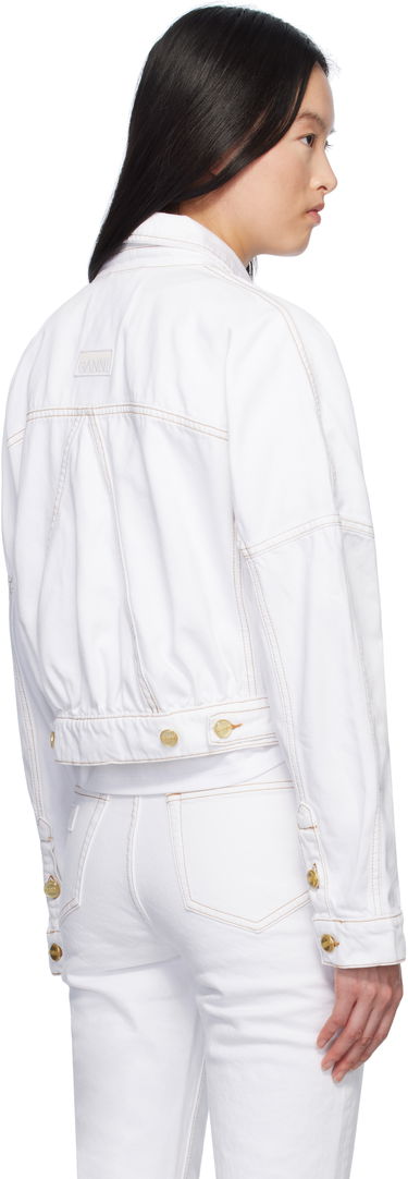 Jakna GANNI GANNI Pin-Buckle Cropped Denim Jacket Bijela | J1658, 2