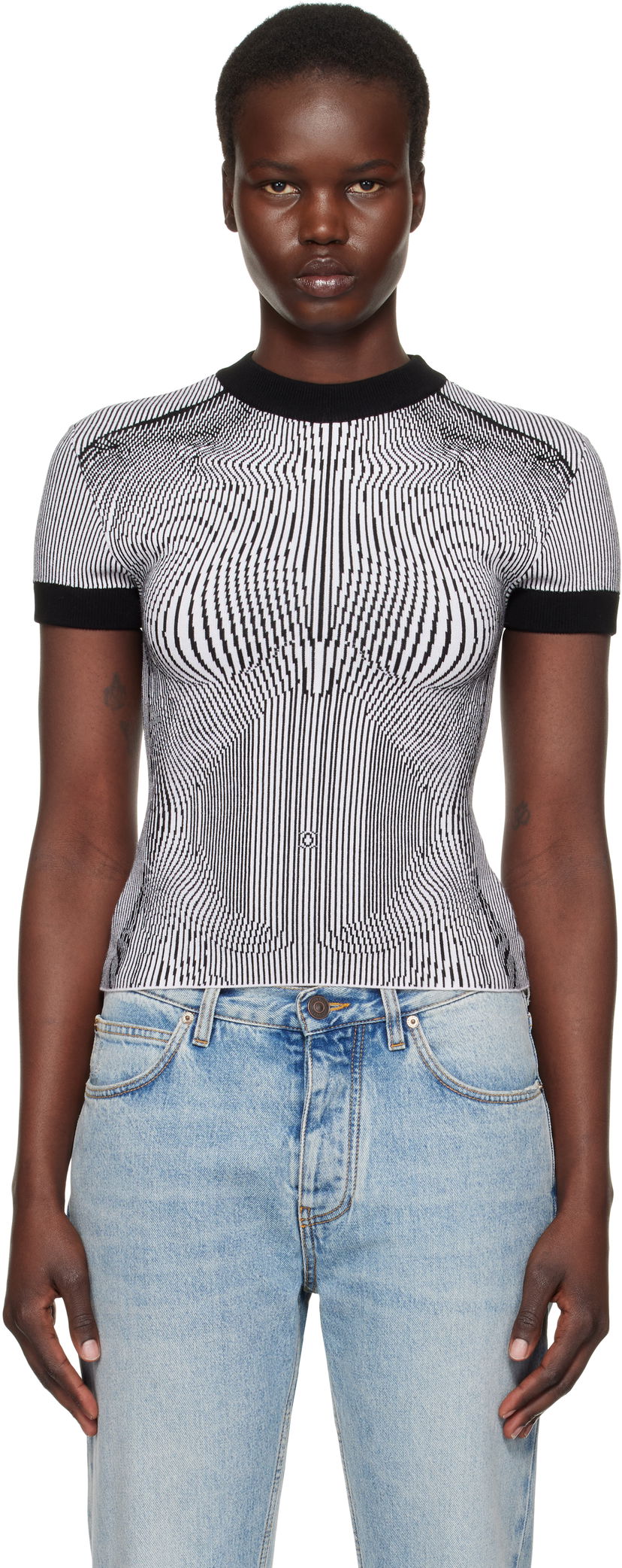 Džemper Jean Paul Gaultier Jean Paul Gaultier Morphing Pinstripes Jacquard T-Shirt Crna | 25/33-F-TS110-M084-0100