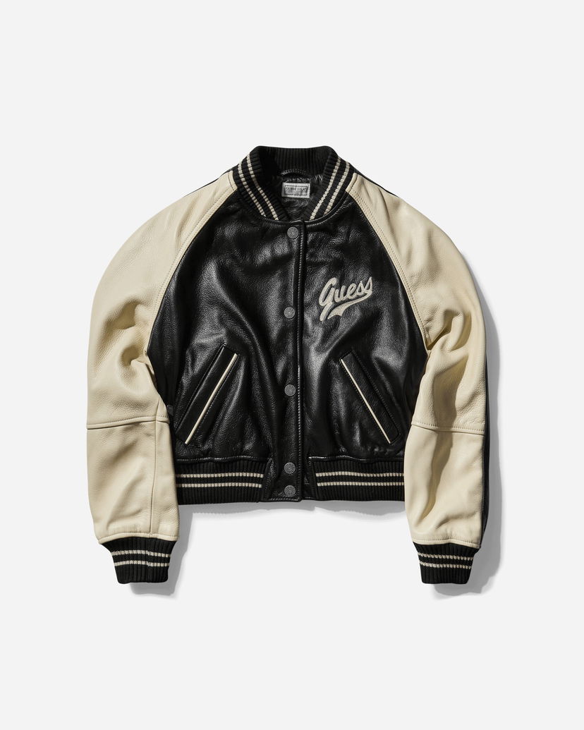 Bomber jakna GUESS Varsity Leather Jacket Crna | W4BN20L0UT0 JTMU