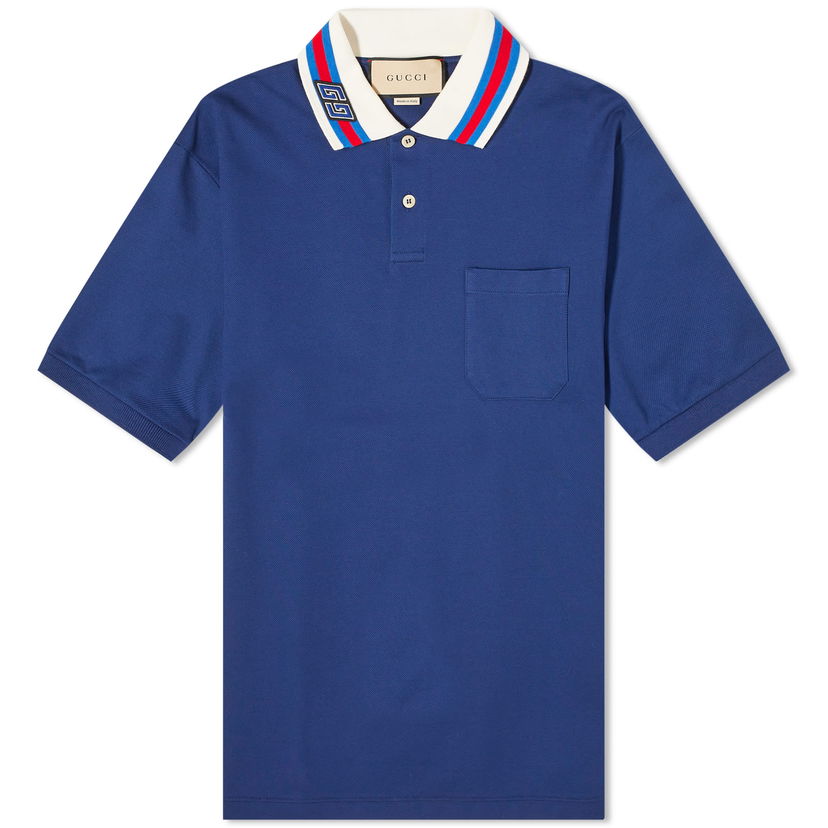 Polo majica Gucci Collar Logo Polo Shirt Plava | 768630-XJF45-4030
