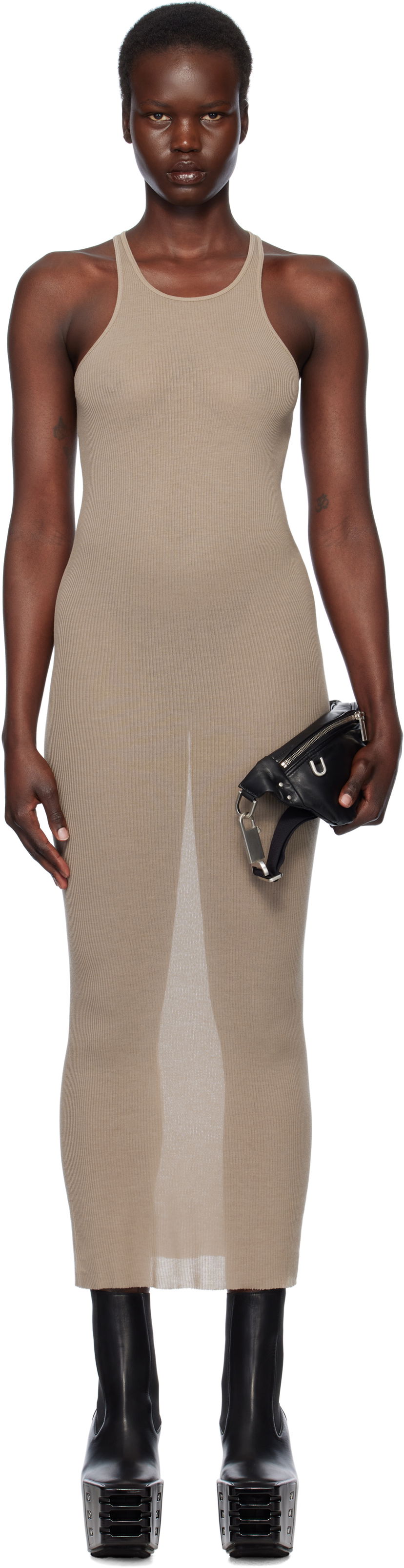Haljina Rick Owens Rick Owens Hollywood Tank Maxi Dress Bež | RP01E7549 RC