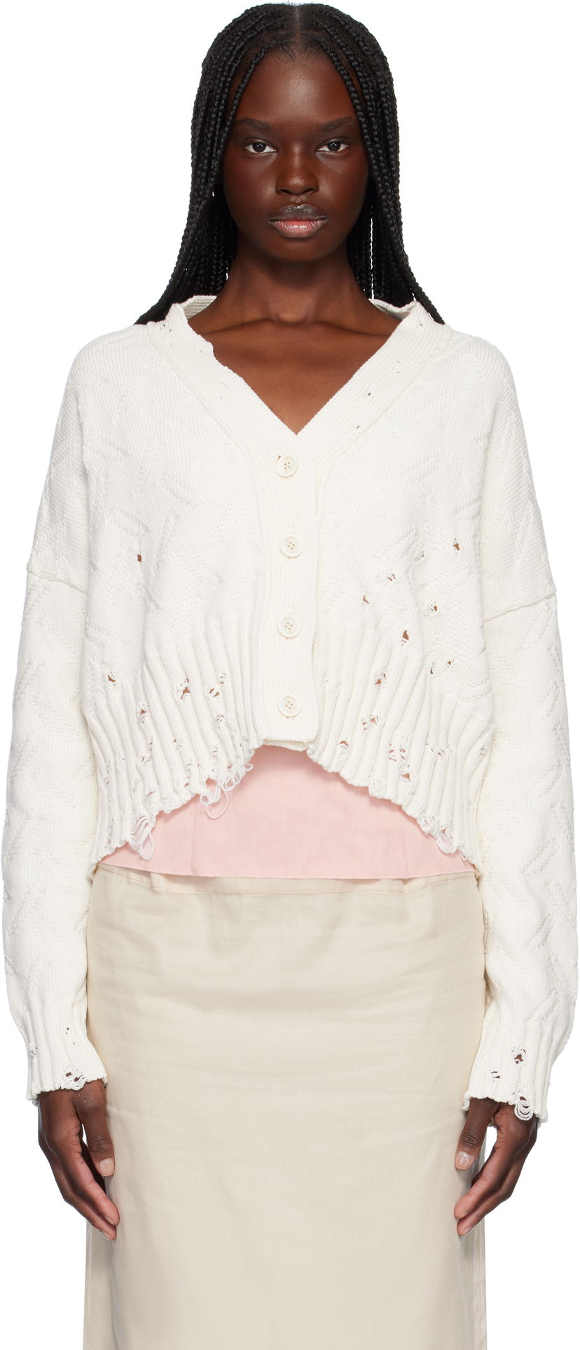Džemper Marni Marni Distressed Cropped Cardigan Bijela | CDMD0403A0 UFC658