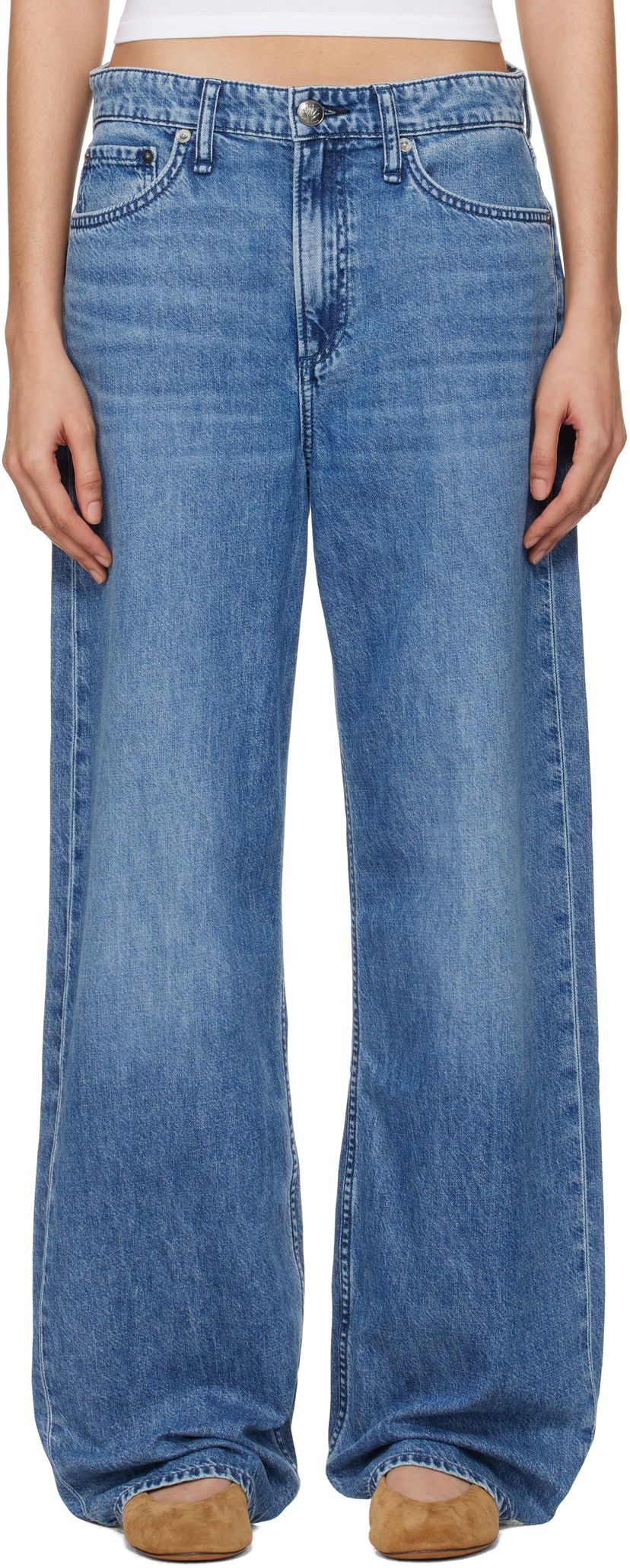 Jeans rag & bone Rag & Bone 'The Logan' Mid-Rise Wide Leg Jeans Plava | WDD24F29351FRI