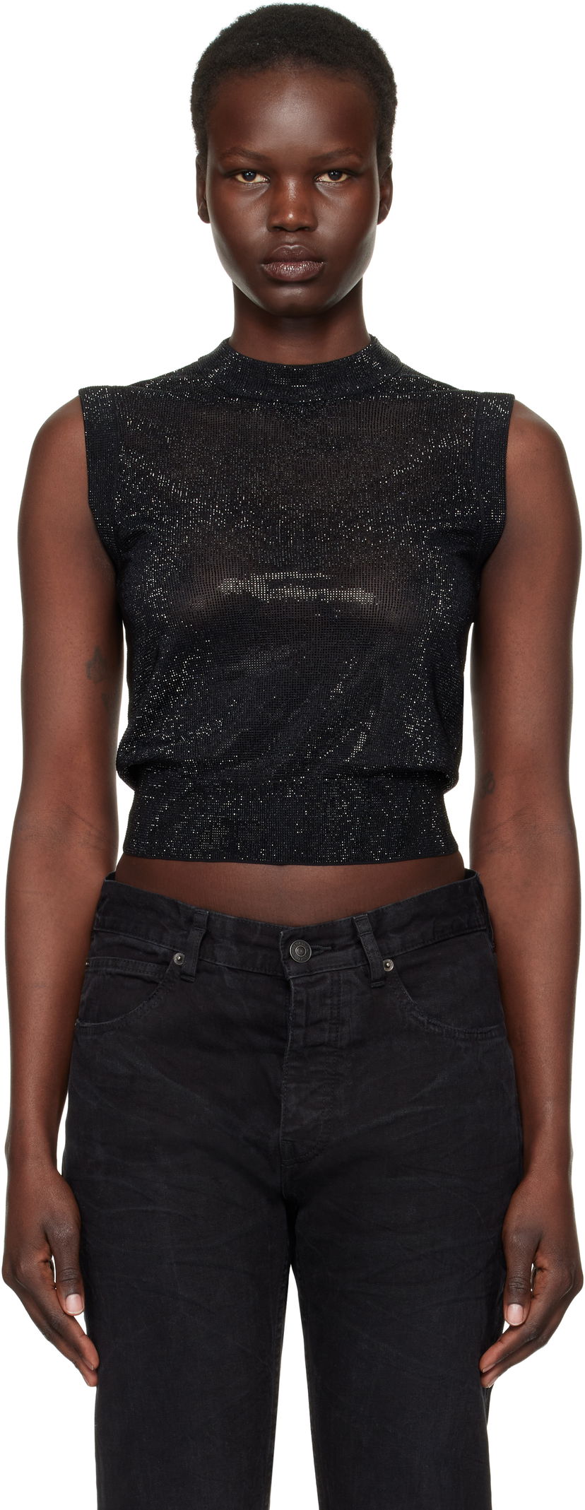 Majica bez rukava Alexander Wang Mock Neck Hotfix Tank Top Crna | 1KC1251078