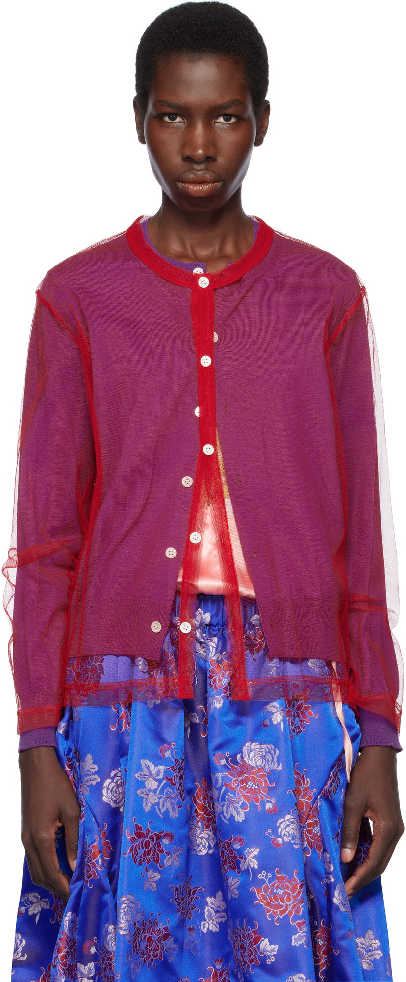 Džemper Comme des Garçons Comme des Garçons Worsted Wool and Nylon Tulle Cardigan Crvena | GO-B020-051-3