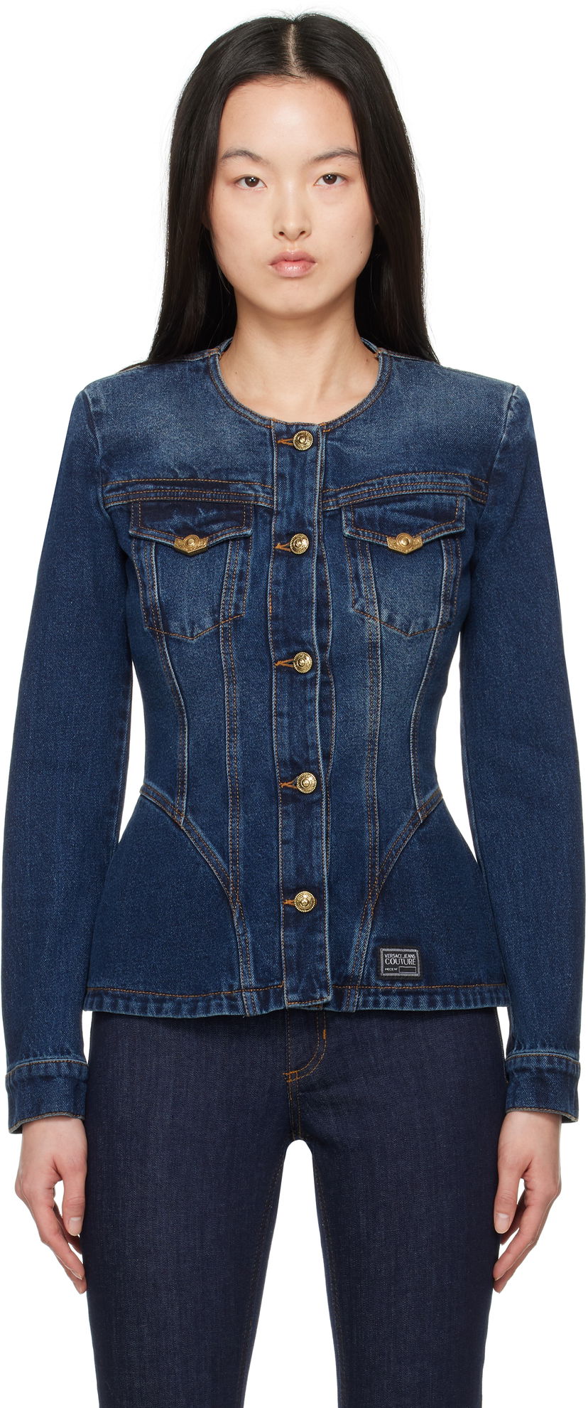Jakna Versace Versace Jeans Couture Fitted Denim Jacket Plava | E78HAS457_EDW009VF1