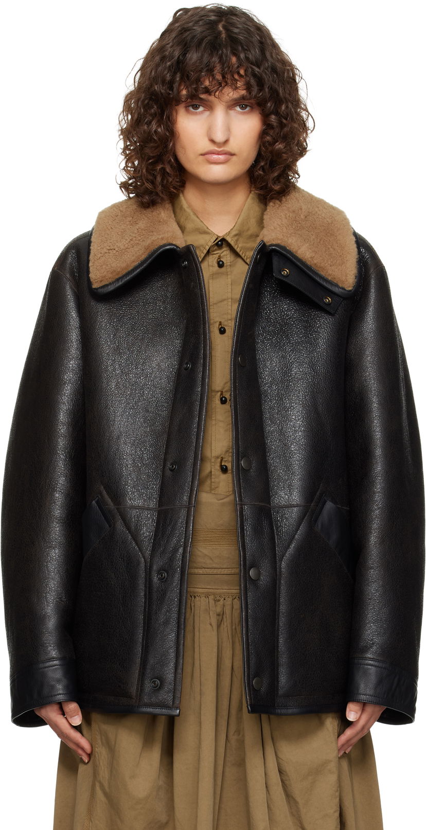Bomber jakna LEMAIRE Shearling Oversized Jacket Crna | CO1080 LL0092