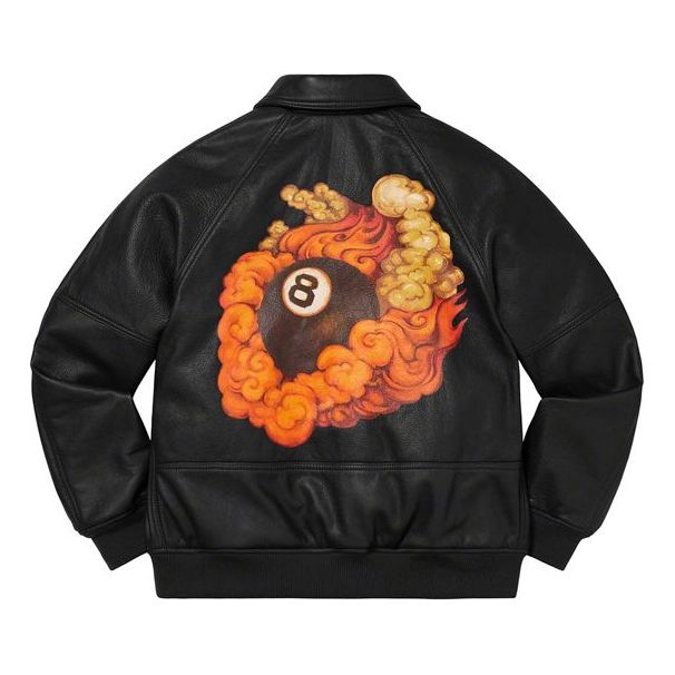 Bomber jakna Supreme Martin Wong x Schott 8-Ball Leather Varsity Jacket Crna | SUP-FW19-219