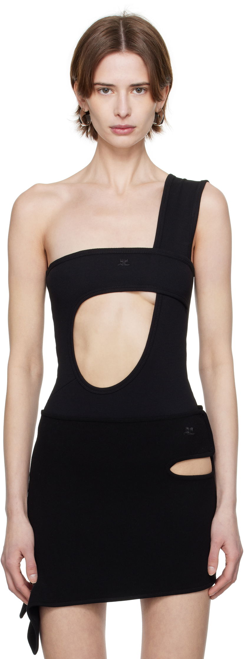 Haljina Courrèges Courrèges Rib One-Shoulder Bodysuit Crna | 125JBD117JS0194