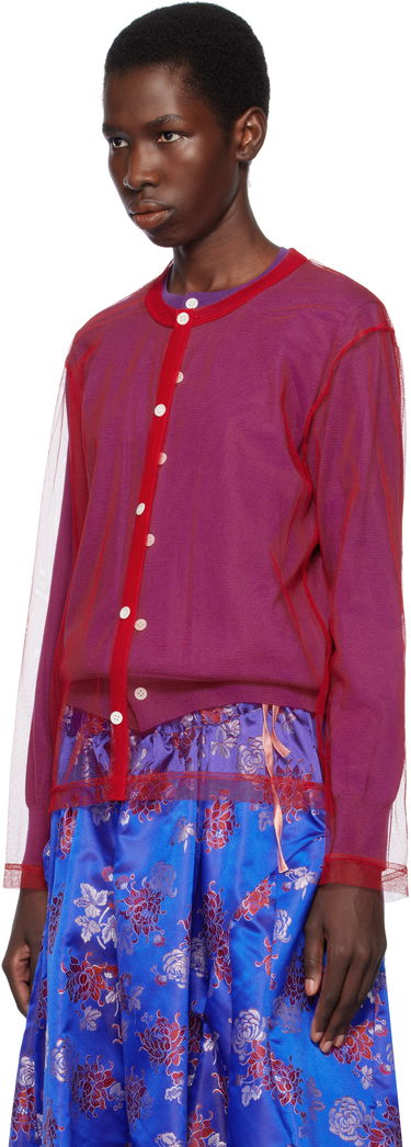 Džemper Comme des Garçons Comme des Garçons Worsted Wool and Nylon Tulle Cardigan Crvena | GO-B020-051-3, 3