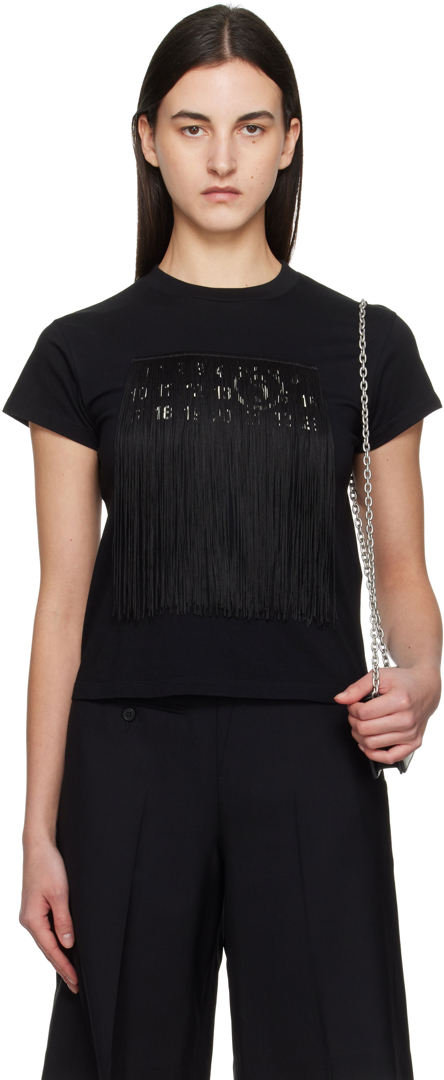 Majica kratkih rukava Maison Margiela MM6 Maison Margiela Fringe Logo T-Shirt Crna | S52GC0332 M20048, 0