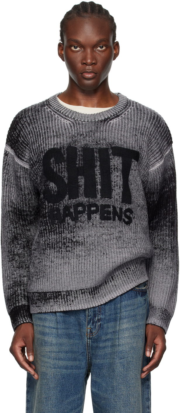Džemper R13 R13 Boyfriend Sweater with "Shit Happens" Graphic Siva | R13MY199-Y158B