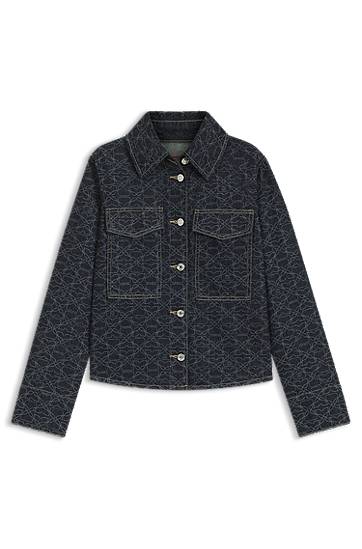 Jakna BOSS Monogram Print Rigid Denim Jacket Tamnoplava | 50541531