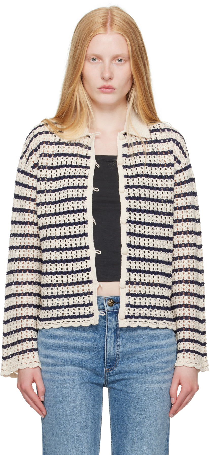 Džemper rag & bone rag & bone Khloe Striped Open-Knit Cardigan Bež | WAS25P060BR60