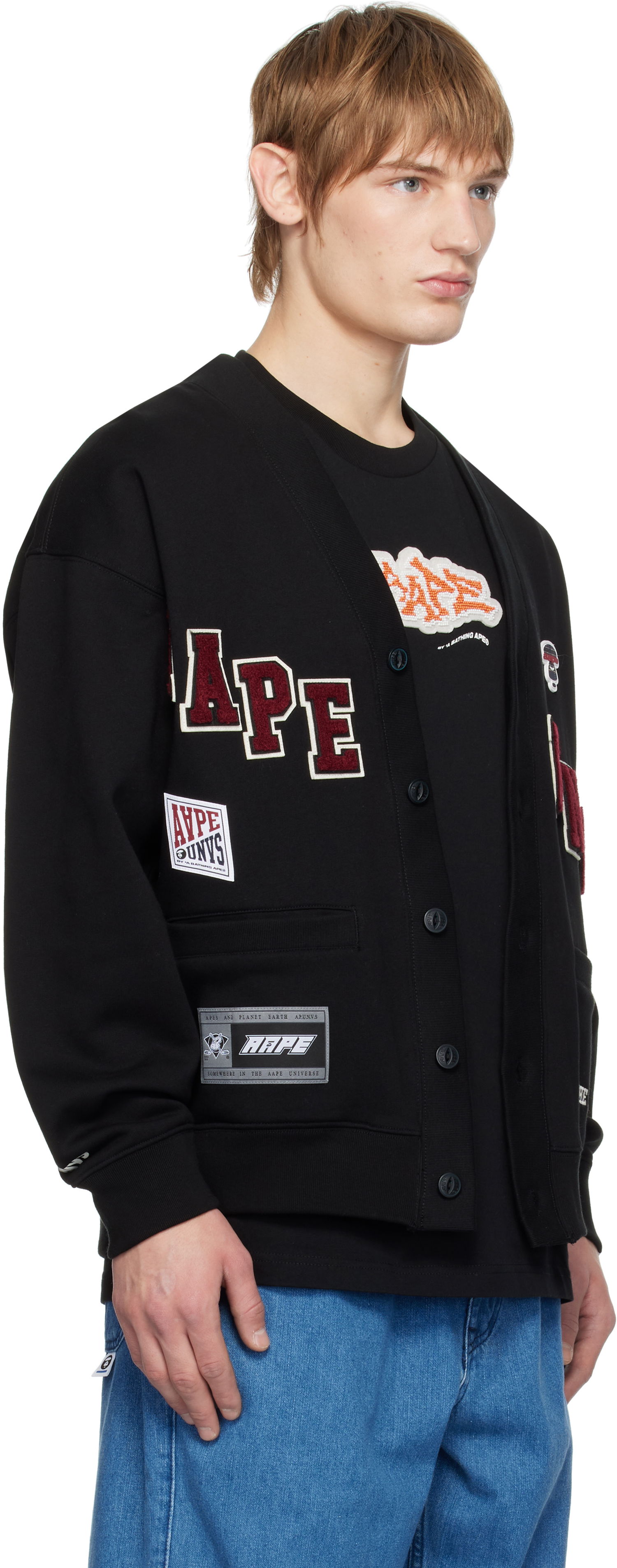 Džemper AAPE by A Bathing Ape AAPE By A Bathing Ape Multi-Logo Button Down Cardigan Crna | AAPSWMB348XXNBKX, 1