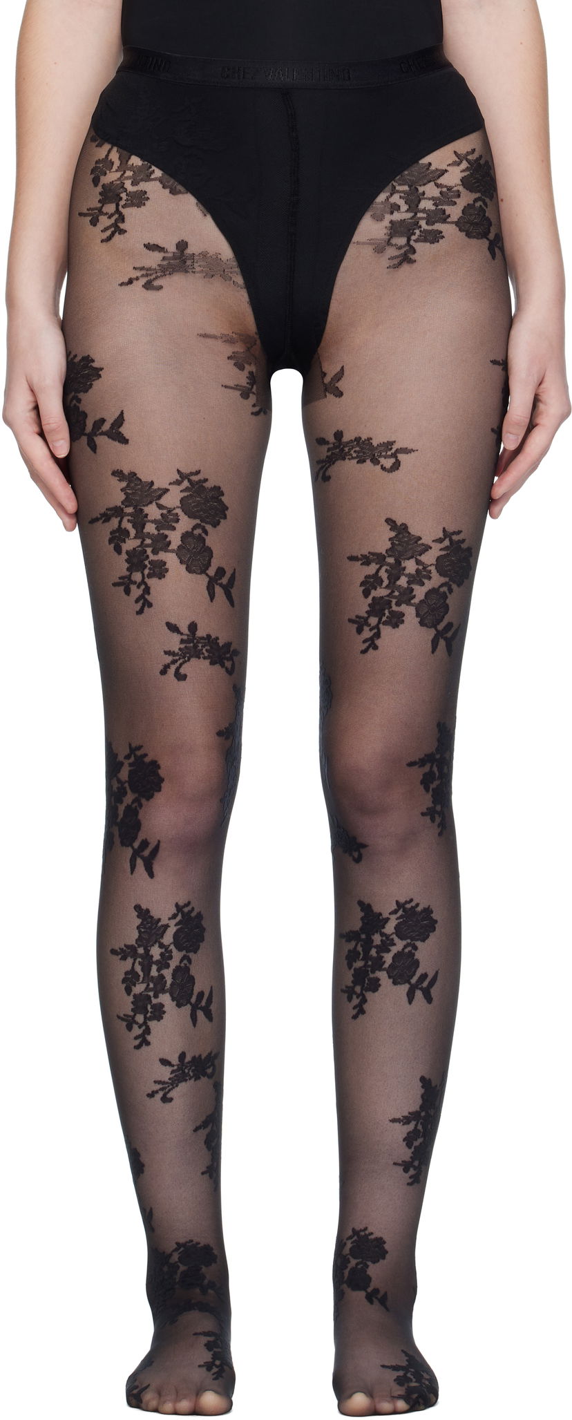Čarape Valentino Valentino 'Chez Valentino' Floral Tights Crna | 7B3KI04Y9LV