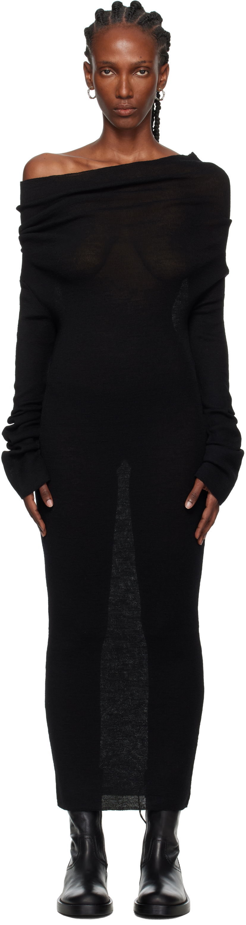 Haljina Ann Demeulemeester Ann Demeulemeester Barbro Dropped Shoulder Knitted Midi Dress Crna | 2520-W-KN28-FA059-099