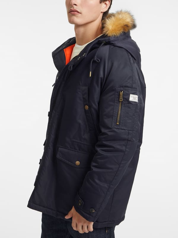 Parka GUESS Hooded Parka with Faux Fur Plava | M4BL22WG932