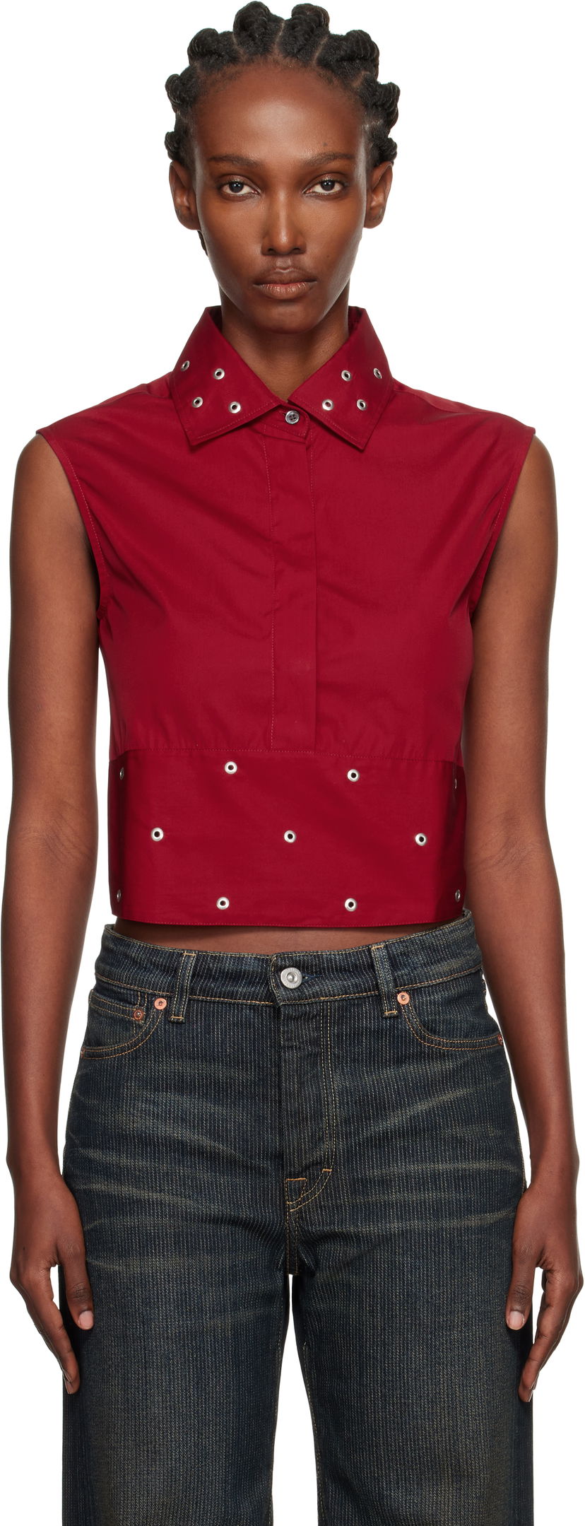 Crop top OUR LEGACY Sleeveless Collared Eyelet Crop Girdle Top Crvena | W4252GLR