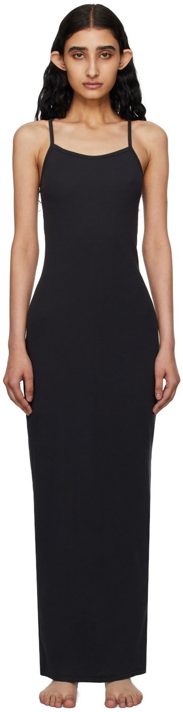 Haljina SKIMS SKIMS Cotton Rib Long Cami Maxi Dress Crna | DR-MAX-5521W