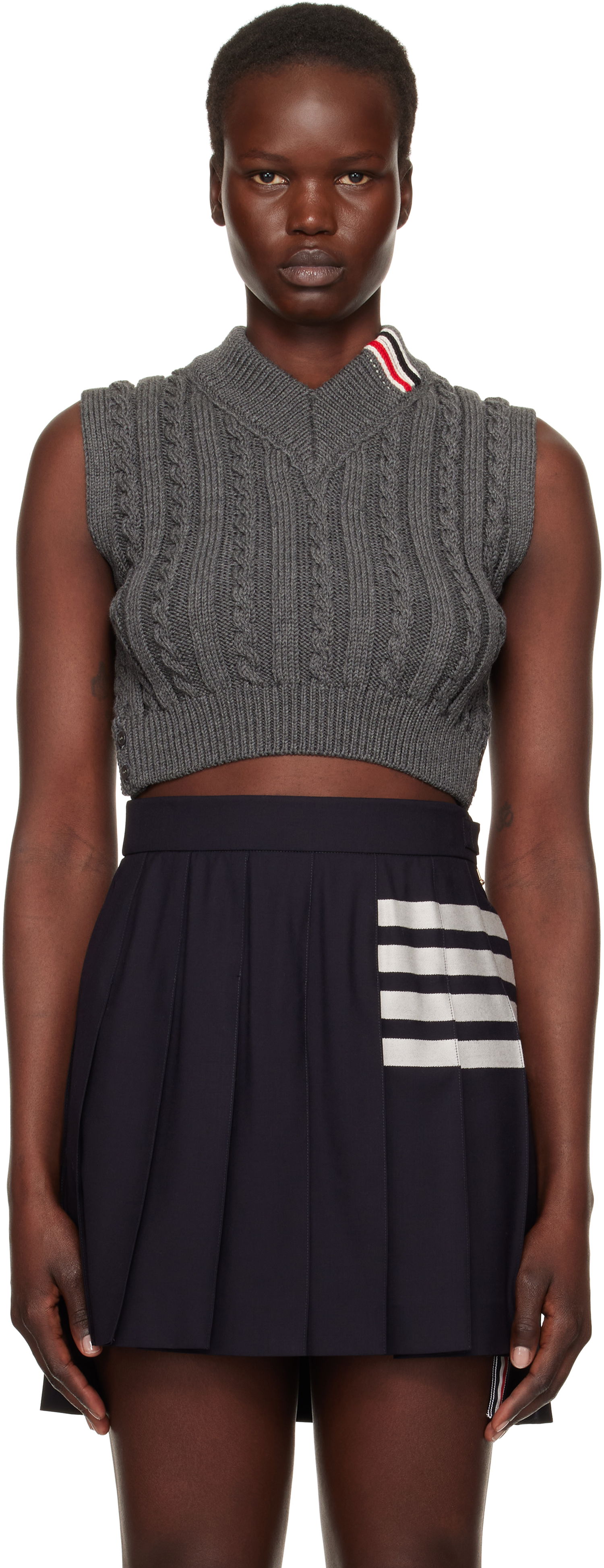 Suknja Thom Browne Cable Cropped V-Neck Vest Plava | FKV202A-Y1024, 0
