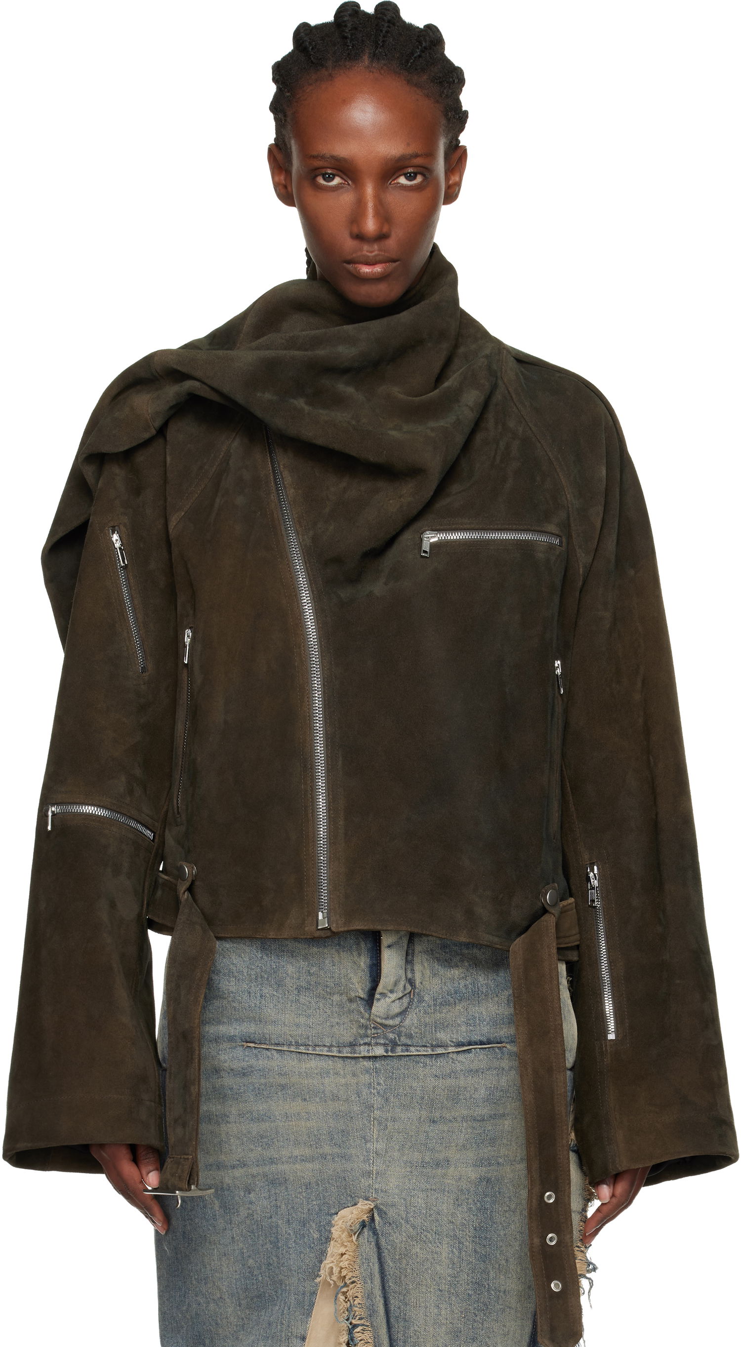 Jakna Rick Owens Concordians Cropped Scarf Flight Suede Jacket Smeđa | RO02E4793 LCSI, 0