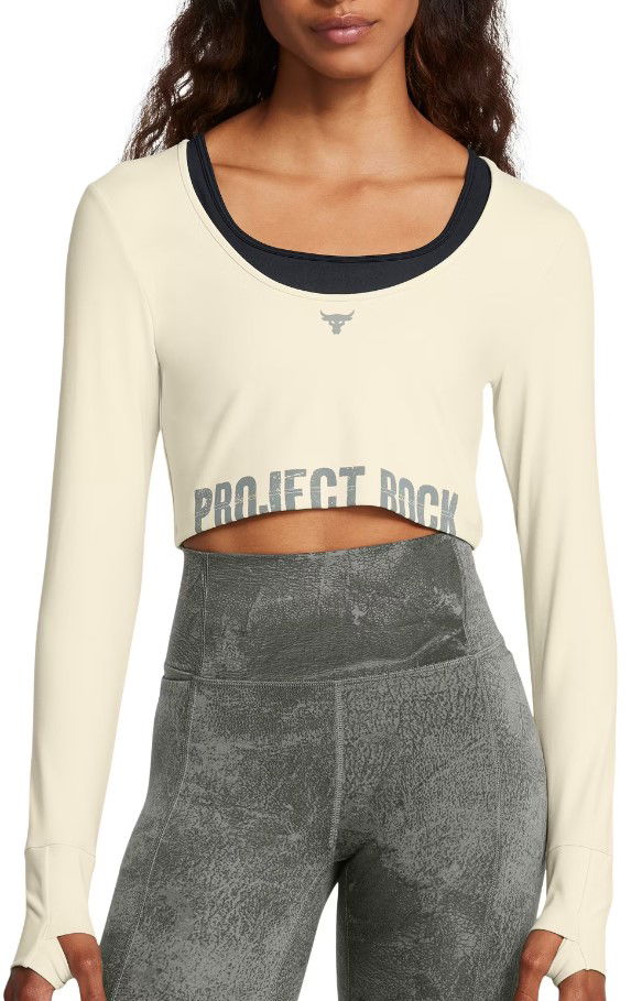 Crop top Under Armour Workout Top Long Sleeve Bijela | 1386443-273