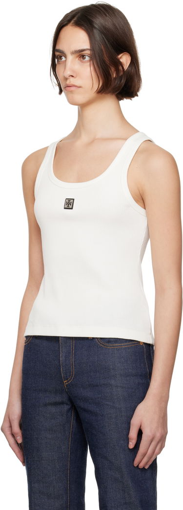 Majica bez rukava Tory Burch Tory Burch Cotton Scoop Tank Top with Metal Logo Bijela | 165173-047, 3