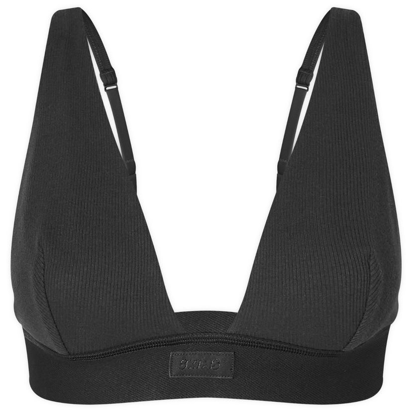 Grudnjak SKIMS Rib Plunge Bralette Crna | BR-PLG-0037-ST
