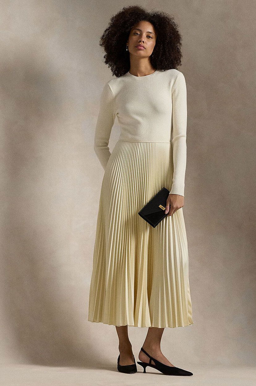 Haljina Polo by Ralph Lauren Pleated Midi Dress Bež | 211948693