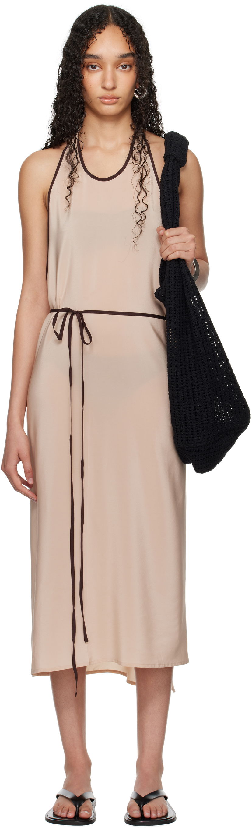 Haljina Baserange Baserange Apron Wrap Midi Dress Bež | Apron Dress