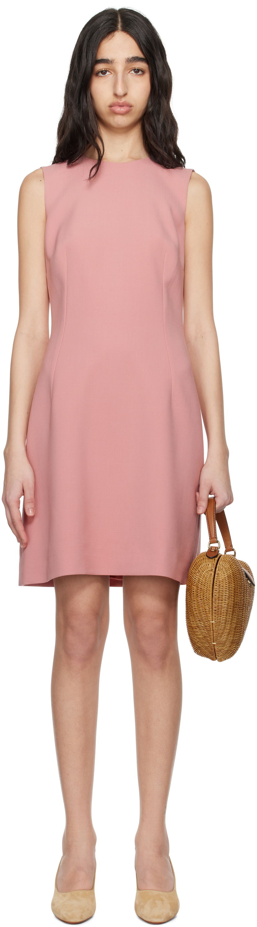Haljina Dolce & Gabbana Dolce&Gabbana Wool Crepe Fit & Flare Minidress Ružičasta | F6TMMT FU2L8