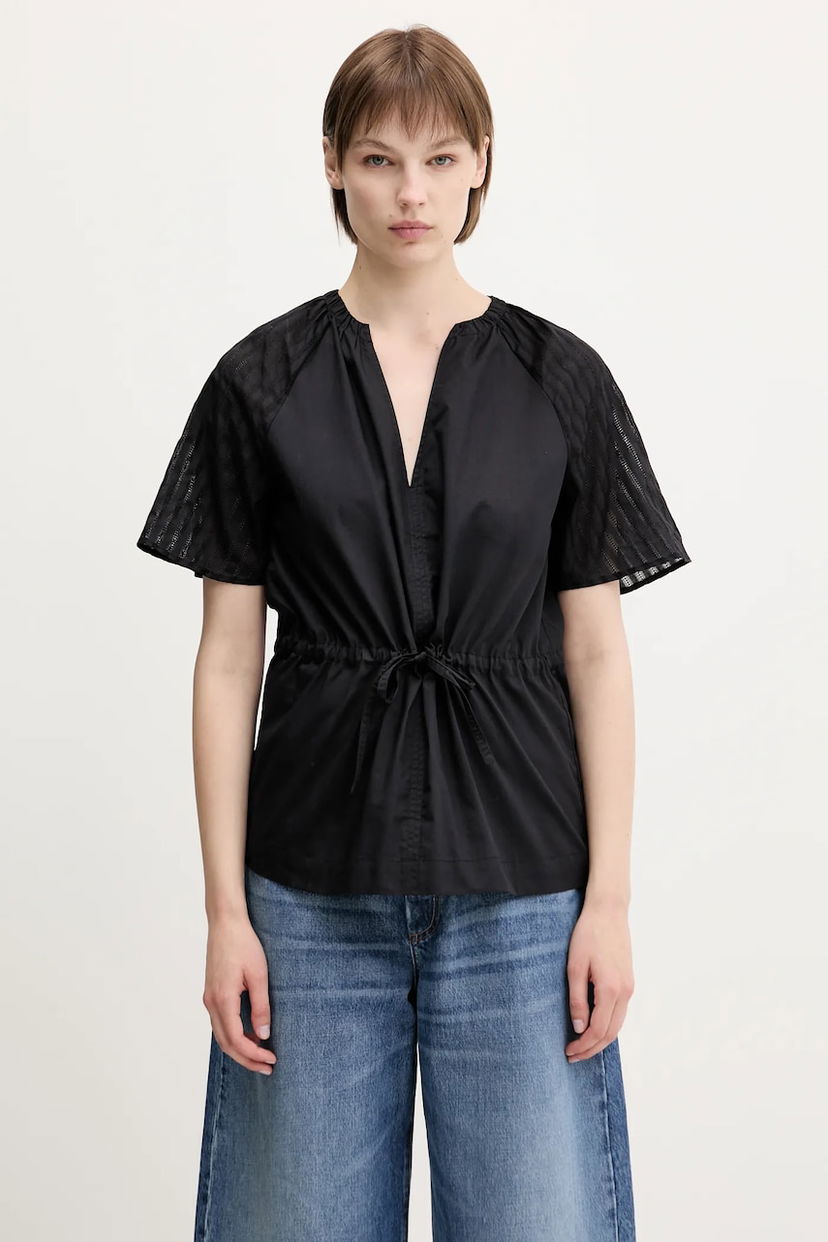 Košulja Samsoe Samsoe Samsoe Samsoe Satoma Women's V-Neck Drawstring Blouse Crna | F25100007