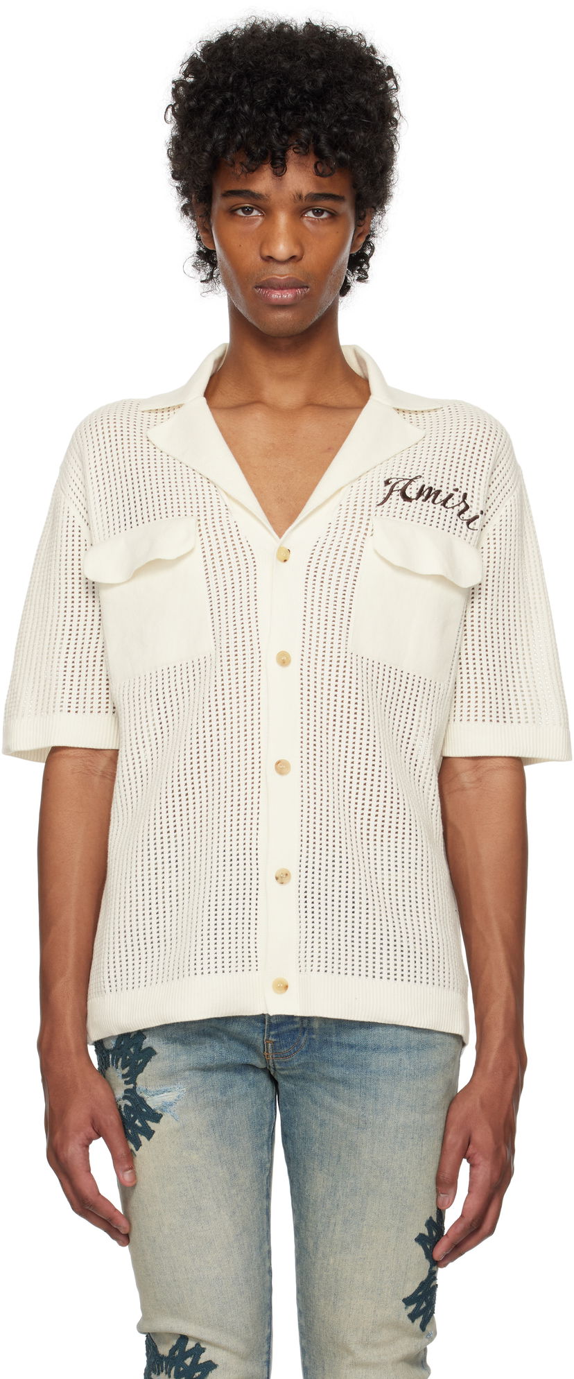 Košulja AMIRI AMIRI Mesh Knitted Shirt Bijela | AMKNIR1011