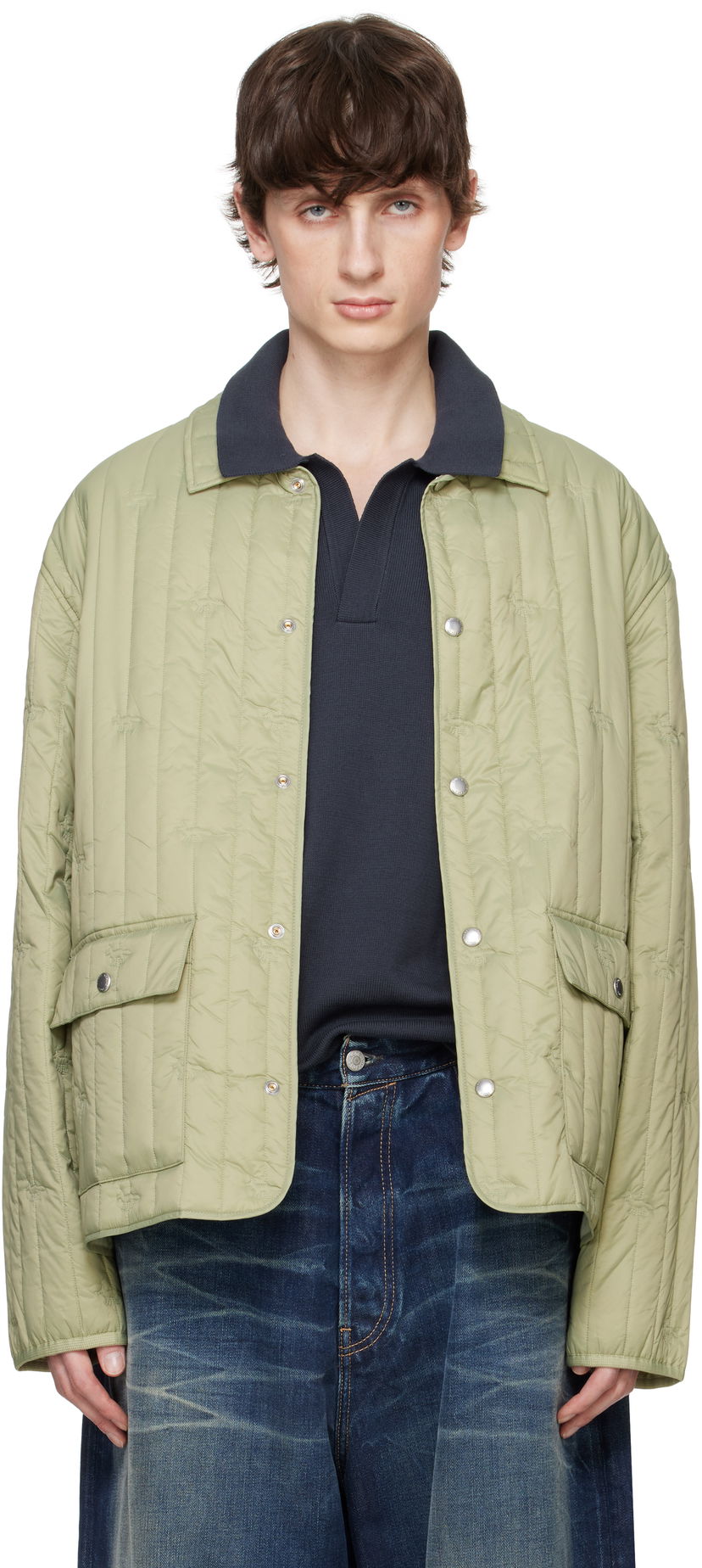 Pernata jakna MAISON KITSUNÉ Maison Kitsuné Quilted Chore Jacket Zelena | OM02114WW9047