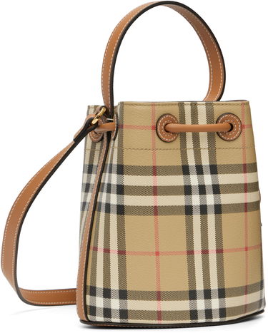Ručna torbica Burberry Burberry Vintage Check & Leather Drawstring Bucket Bag Bež | 8109794, 2