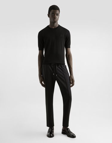 Džemper Dolce & Gabbana Dolce & Gabbana Silk Round-Neck Sweater with DG Embroidery Crna | GXX03ZJBSK3N0000, 1