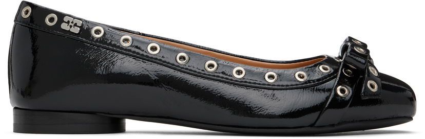 Haljina GANNI GANNI Eyelet Bow Ballerina Flats Crna | S2755