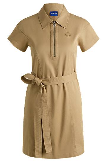 Haljina BOSS HUGO Zip-Neck Mini Dress Bež | 50538397