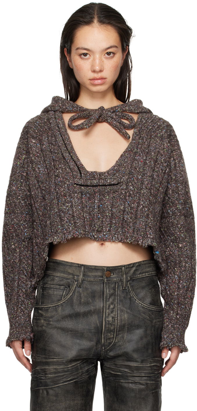 Džemper Ottolinger Ottolinger Knit Open Collar Cropped Hoodie Smeđa | 1070203521