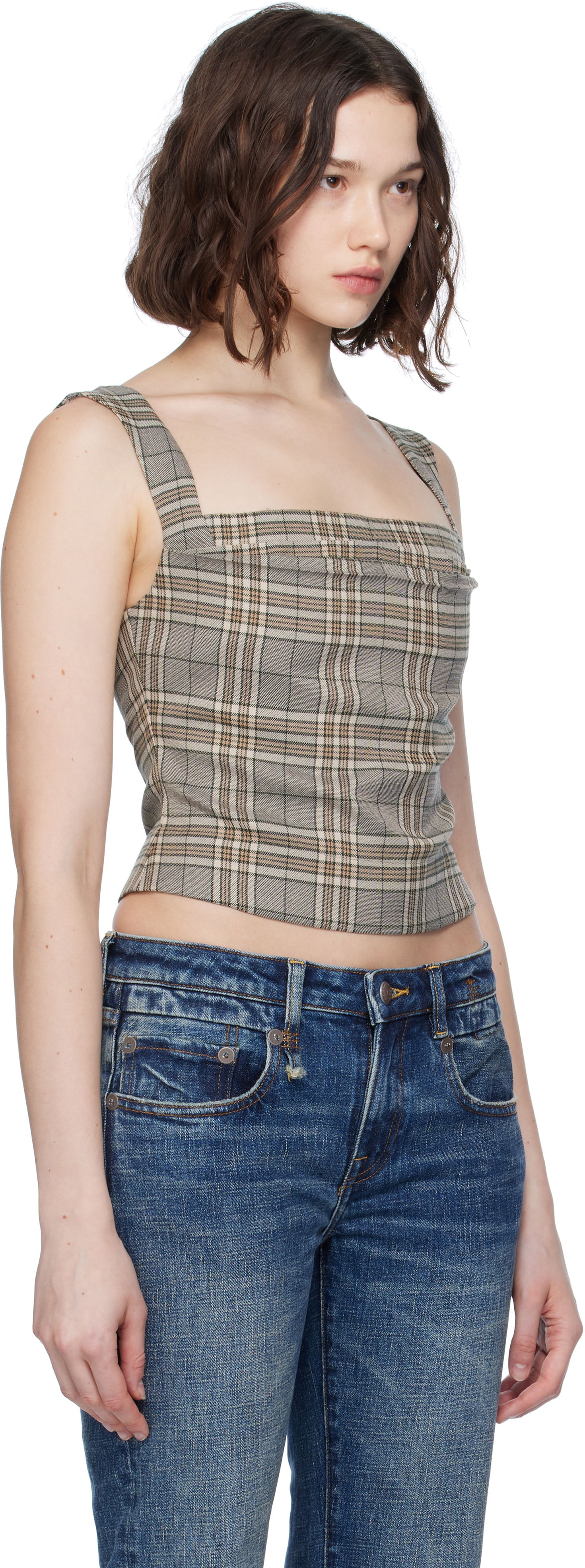 Majica bez rukava Miaou Miaou Imogene Plaid Sleeveless Top Bež | 7023PLWPLD, 1