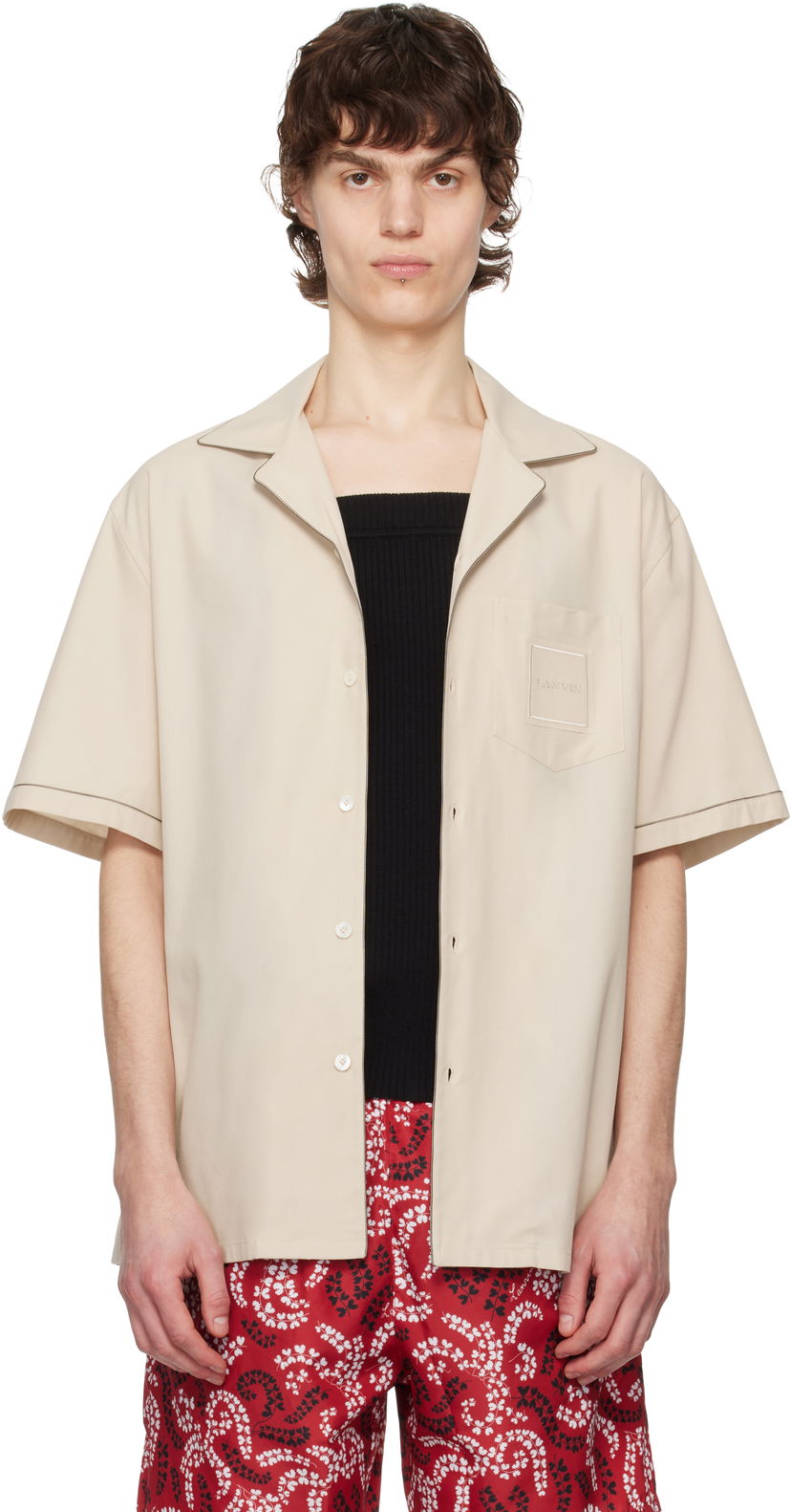 Košulja LANVIN Lanvin Fluid Bowling Shirt Bež | RM-SI0119-6037-P25