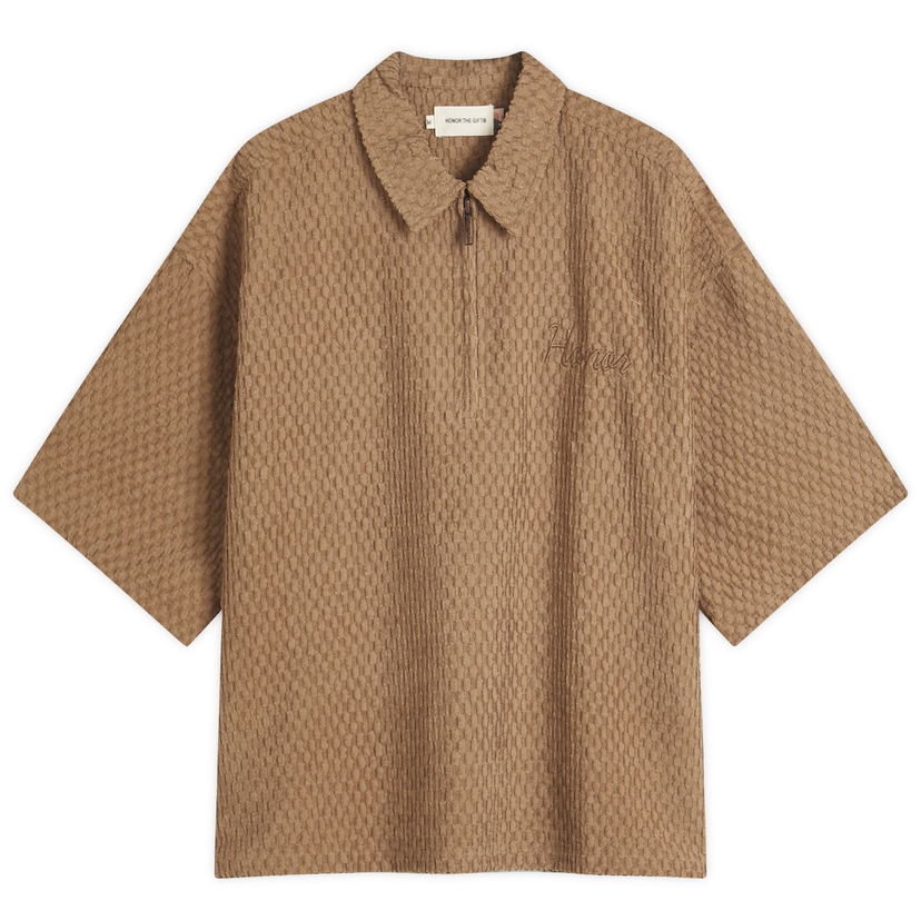 Polo majica Honor The Gift Textured Knit Zip Polo Smeđa | HTG250133-BRN