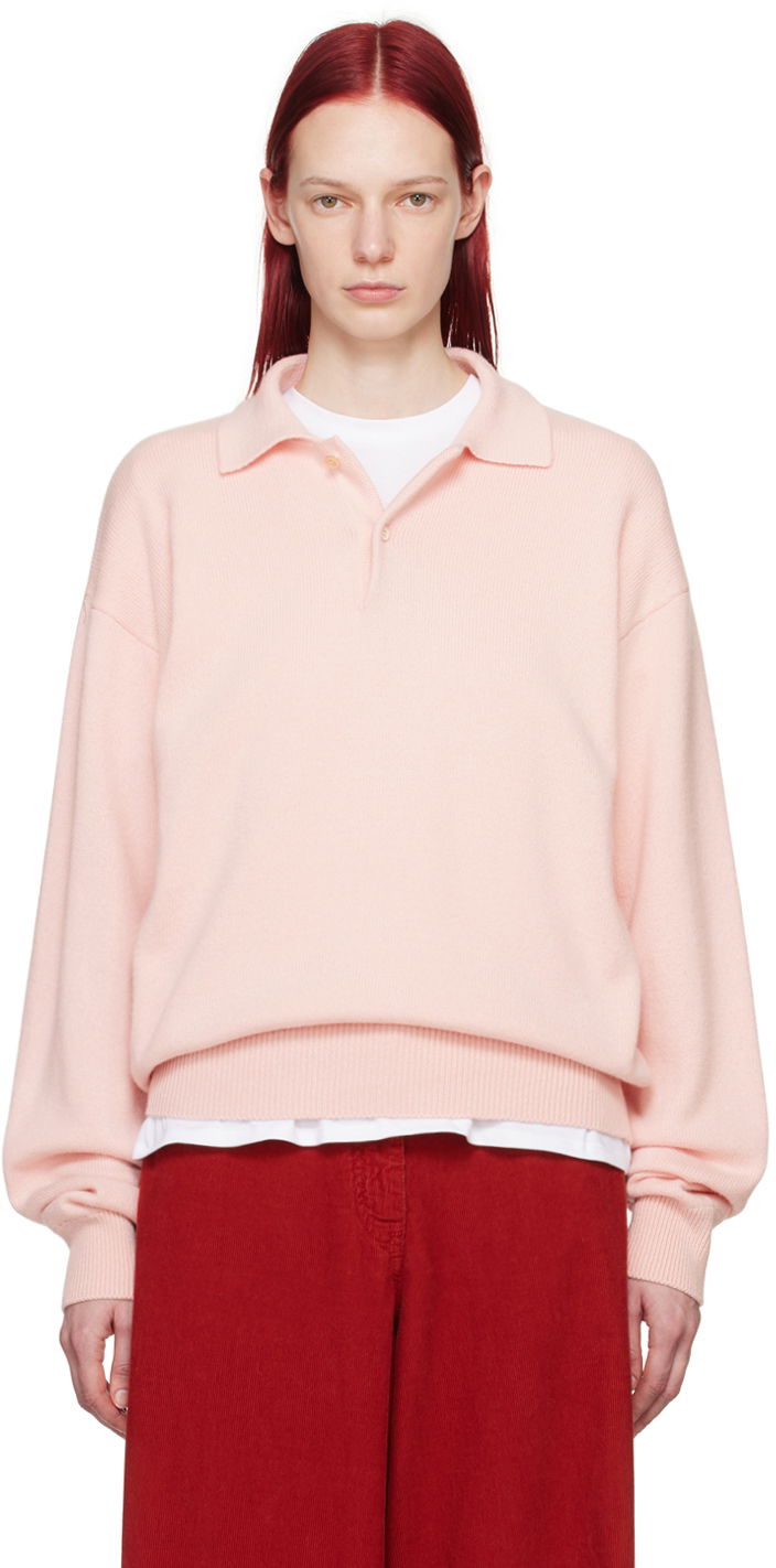 Džemper The Row Ribbed Knit Polo Shirt Ružičasta | 625-Y695