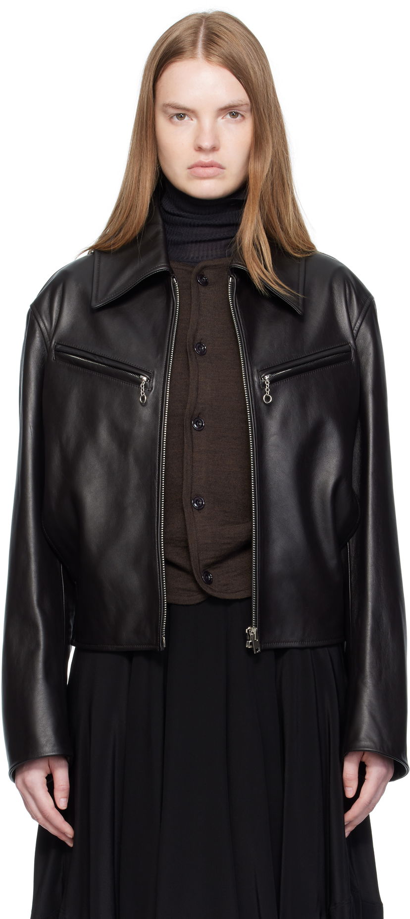 Jakna LEMAIRE Lemaire Boxy Leather Blouson Jacket Crna | OW1159 LL0147