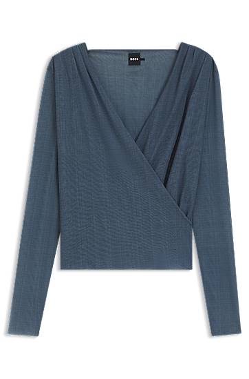Majice i majice bez rukava BOSS Wrap-front Plissé Tulle Top Plava | 50543183