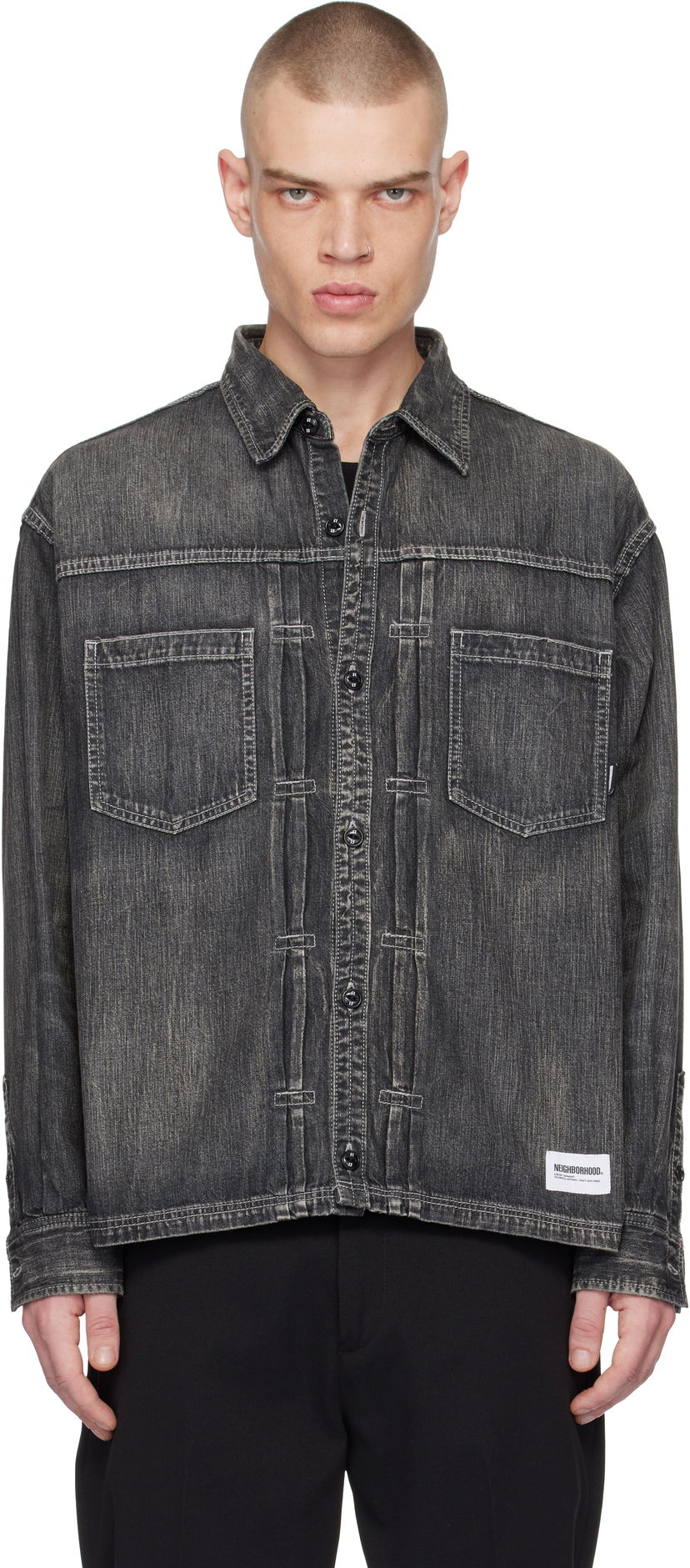 Košulja Neighborhood Washed Denim Long Sleeve Shirt Crna | 242SPNH-SHM06
